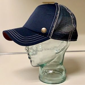 Y2K Vintage Navy Blue Foam Mesh GOORN BROS Metal Logo Adjustable Trucker Cap Hat